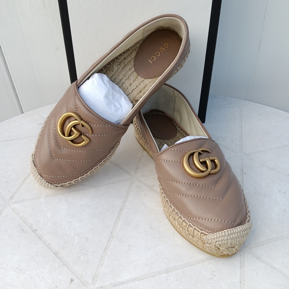 NEW GUCCI DOUBLE GG LOGO ESPADRILLES MARMONT MATELASSE LEATHER SZ 35 - Picture 3 of 14